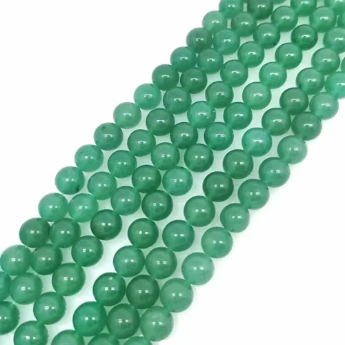 Strand of 8mm Green Aventurine round beads showing natural green color and polish