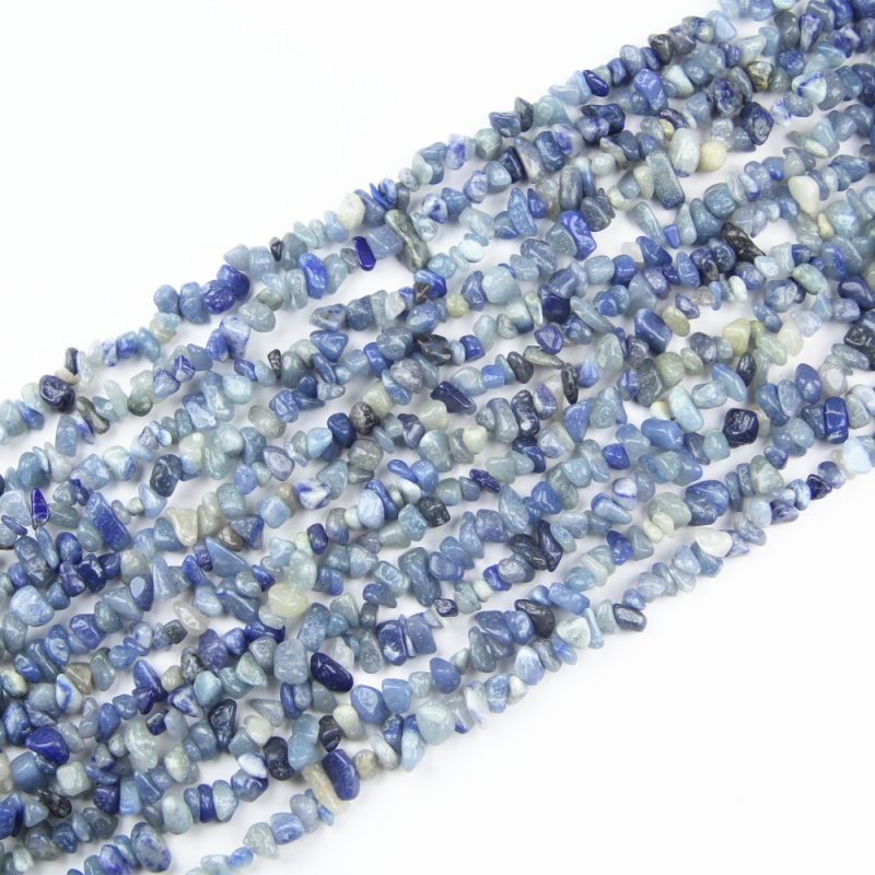 Natural Blue Aventurine Nugget Beads in 5-8mm freeform shapes, tumbled drilled chips ideal for healing and DIY jewelry bulk wholesale.