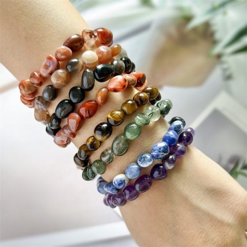 6-8mm Tumbled Stone Bracelet with Amethyst, Rose Quartz, and Aventurine – Natural Healing Crystal Stretch Bracelet for Energy Balance