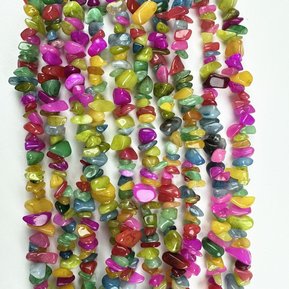Serene Rainbow Gemstone Chip Beads Strand with natural multi-color nuggets. Drilled for crafting – top Gemstone Chips Strand choice.