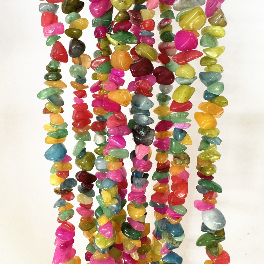 Full Gemstone Chips Strand of Rainbow Gemstone Chip Beads (200-230 beads). 5-8mm natural multi-color nuggets for bulk making.
