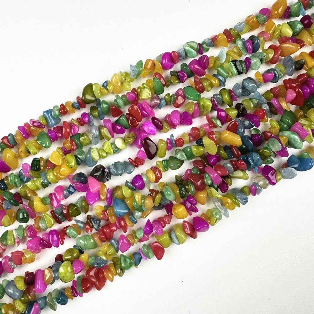 Natural Rainbow Gemstone Chip Beads on 80cm Gemstone Chips Strand. Multi-color 5-8mm irregular nuggets – vibrant beading supplies.