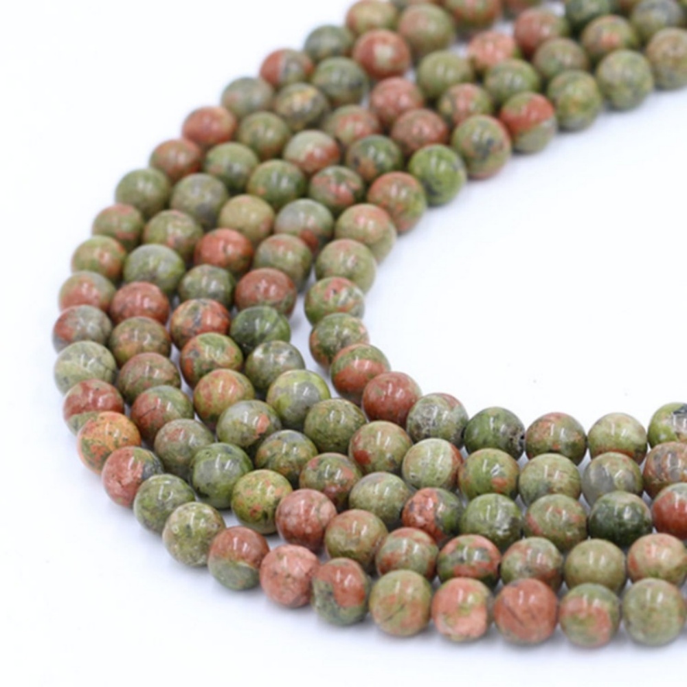 Loose Gemstone Beads – Natural Unakite Beads in round shape, 4-12mm, ideal for adding unique, earthy touches to your designs.