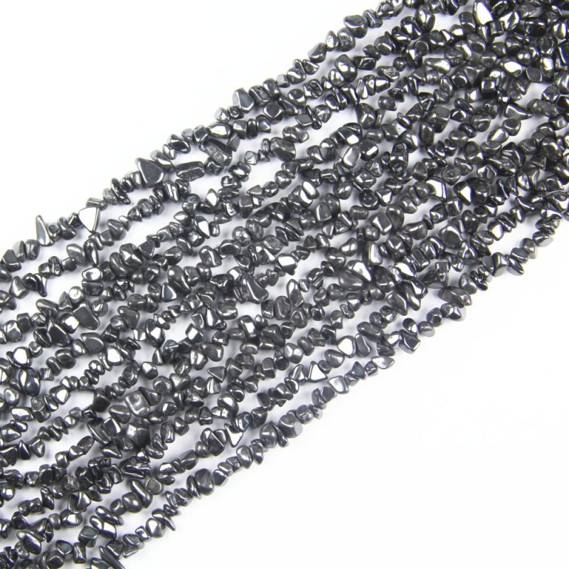 Authentic 5-8mm Hematite chip beads, 80cm strand, ideal for creating sleek and stylish DIY jewelry designs