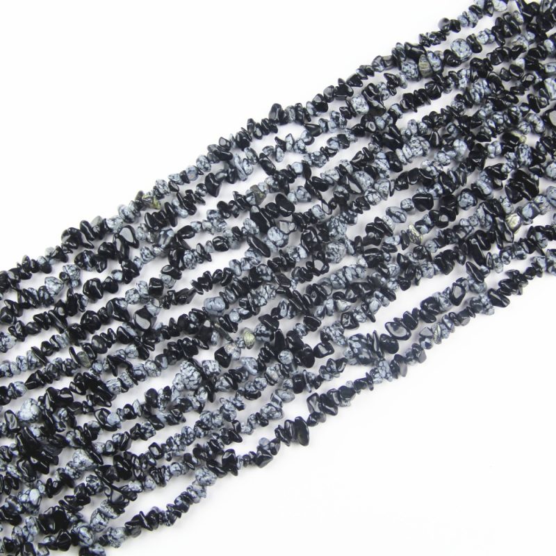 Natural Snowflake Obsidian chip beads strand, 5-8mm irregular freeform stone nugget beads with black background and white snowflake patterns, 80cm full strand for jewelry making