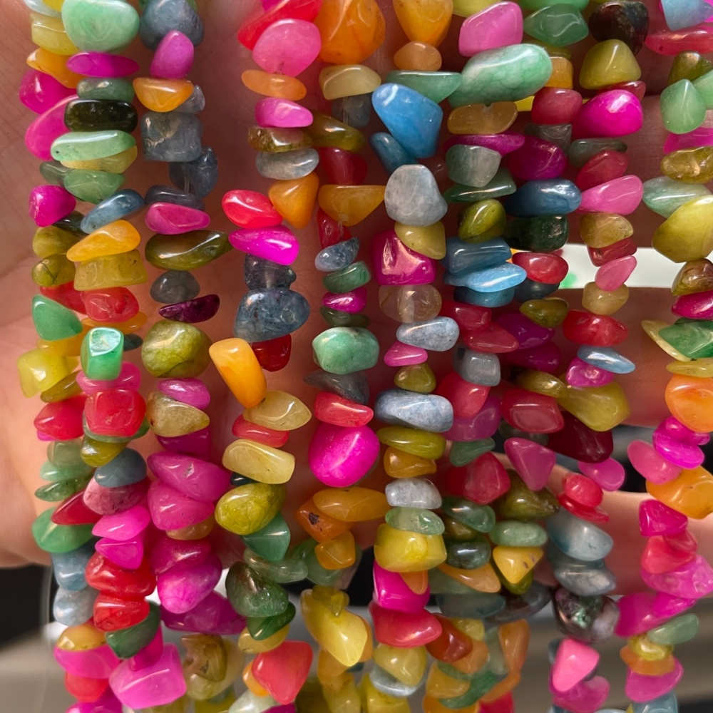 Drilled Rainbow Gemstone Chip Beads strand with vibrant hues. Irregular Crystal Chip Beads – excellent Gemstone Chips Strand for bracelets.