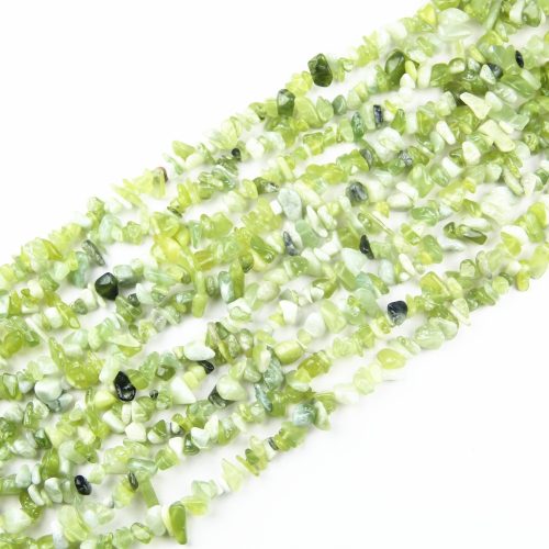 Irregular Stone Chip Beads made from natural Serpentine Jade, perfect for healing jewelry and creative designs. Available in 5mm to 8mm sizes for various jewelry projects.