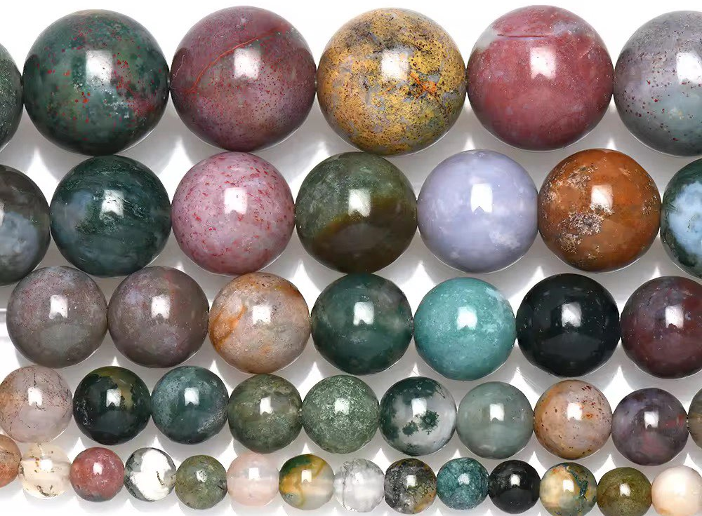 Polished Natural Indian Agate Beads 4-12mm on 40cm strand. Round Agate Beads with earthy banding for healing jewelry & wholesale