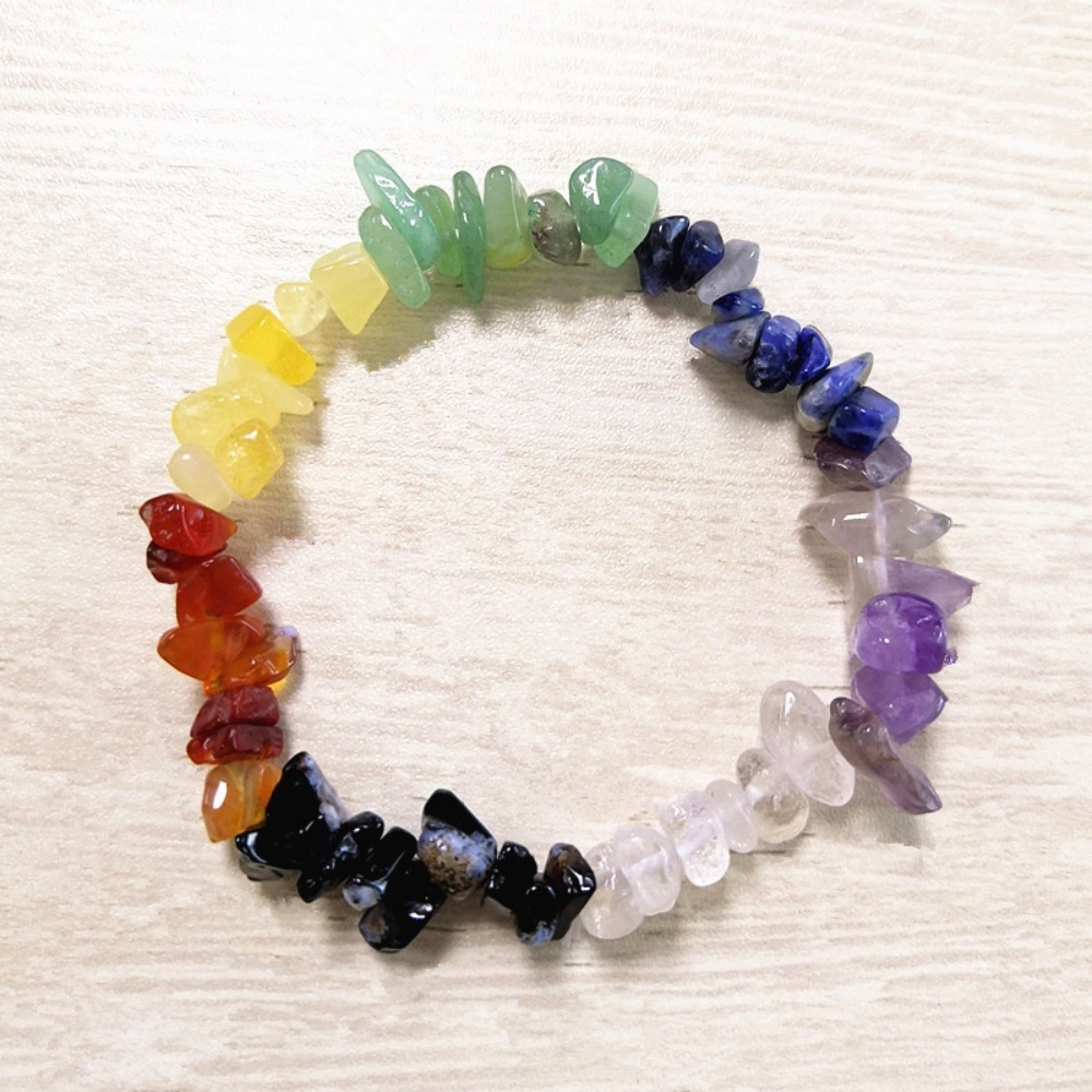 Crystal chip bracelets made from natural gemstone beads with elastic design