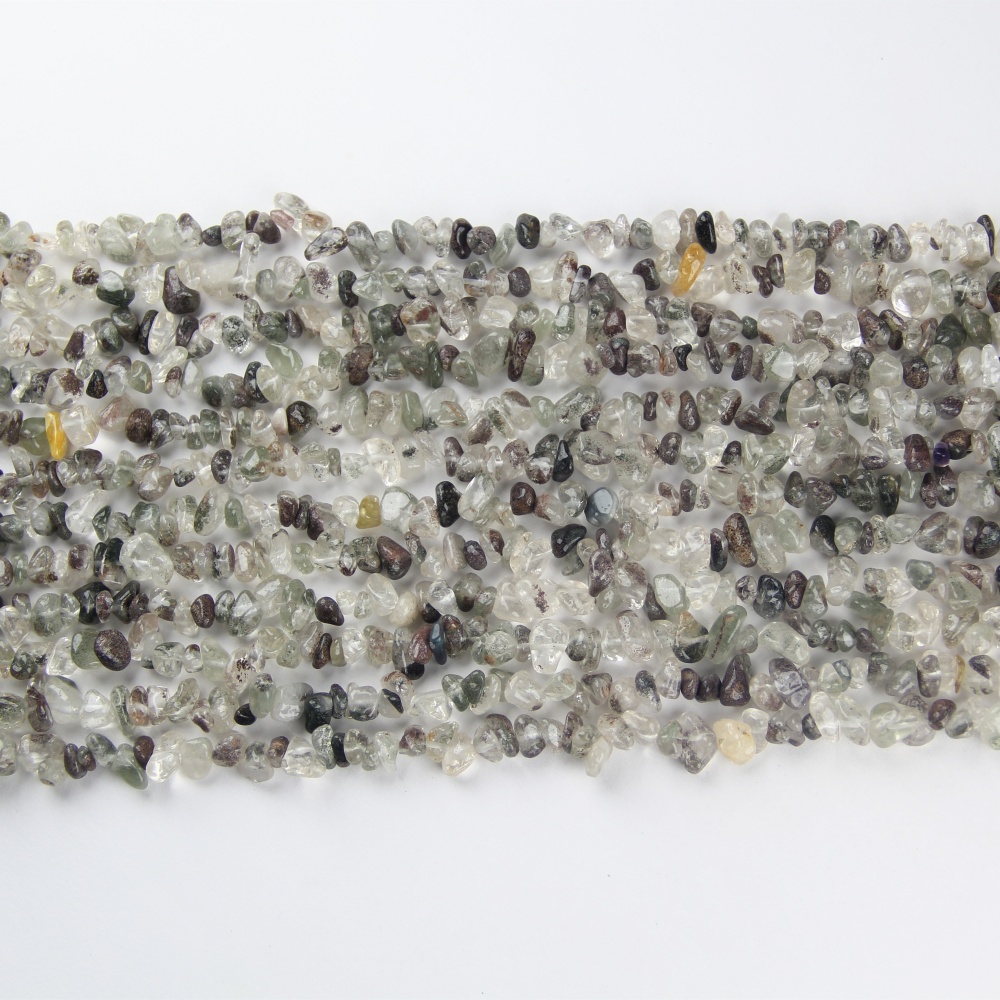 Authentic Green Phantom Quartz Chip Beads (5-8mm), perfect for making healing jewelry, malas, and custom designs with natural crystal chips