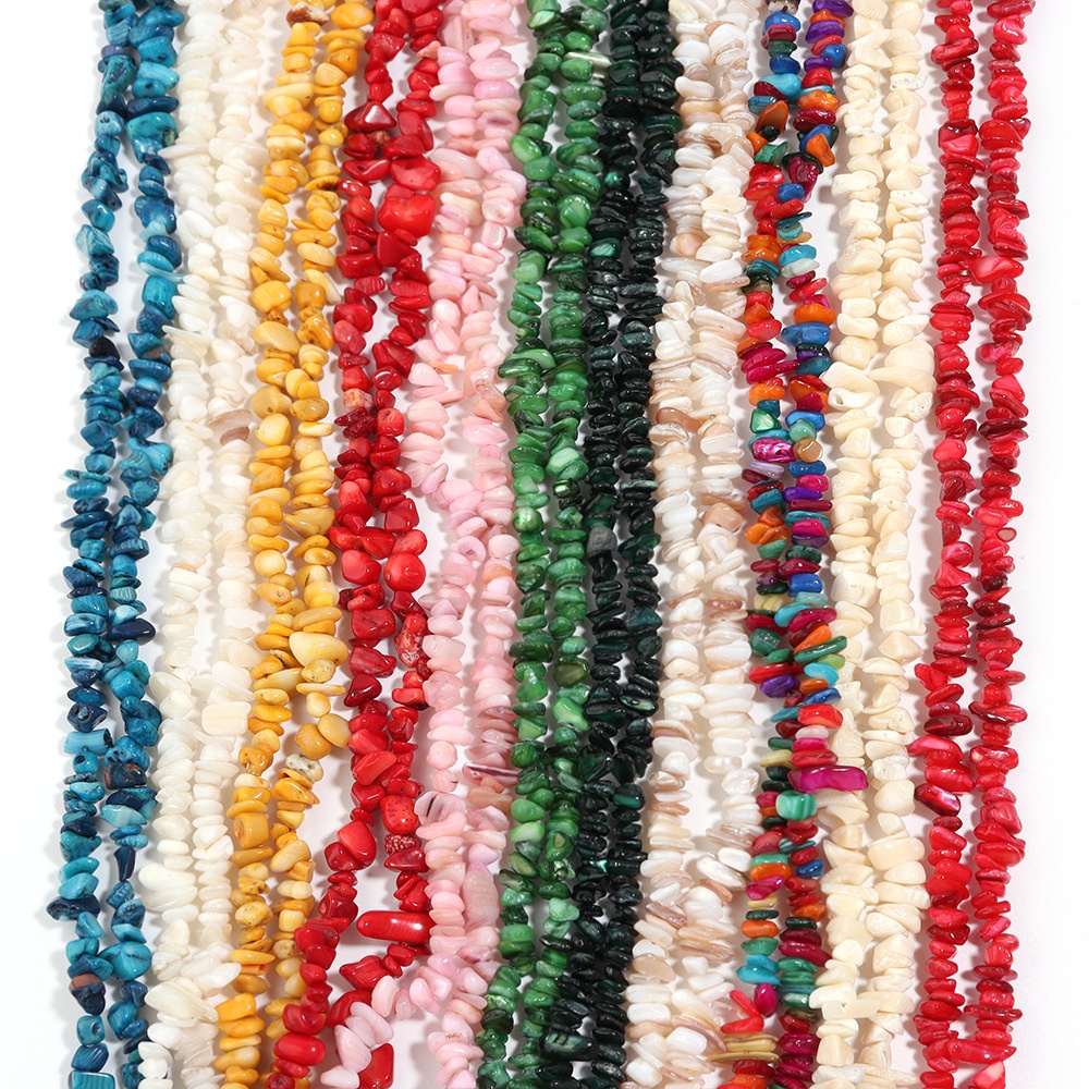 Dyed 5-8mm shell chip beads, 80cm strand (~200 pcs), seashell chips for boho crafts