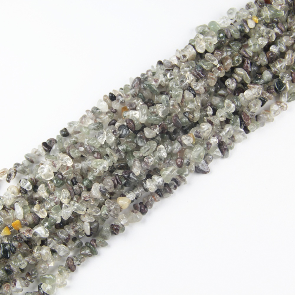 Loose Green Phantom Quartz Chip Beads with holes are ideal for DIY jewelry making, offering natural freeform shapes for unique designs