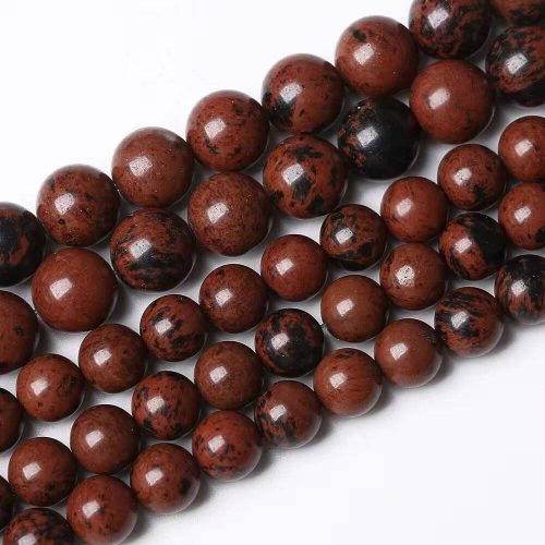 Wholesale strand of round gemstone beads – authentic mahogany obsidian polished obsidian stone beads, 40cm length ready for necklaces.