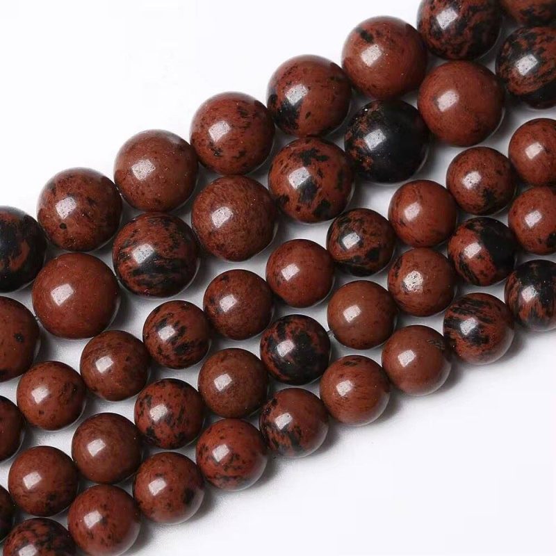 Wholesale strand of round gemstone beads – authentic mahogany obsidian polished obsidian stone beads, 40cm length ready for necklaces.