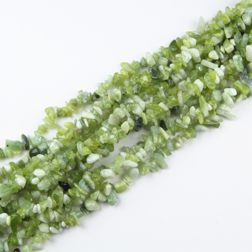 Gemstone Chip Beads made from Natural Serpentine Jade, perfect for jewelry making and emotional healing. Available in 5mm to 8mm sizes for a variety of jewelry projects.