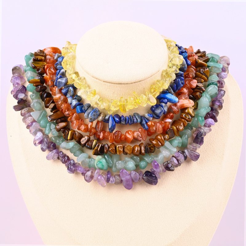 Gemstone Chip Necklace made with natural crystal chip beads, colorful irregular pebble stones in a multi gemstone necklace design