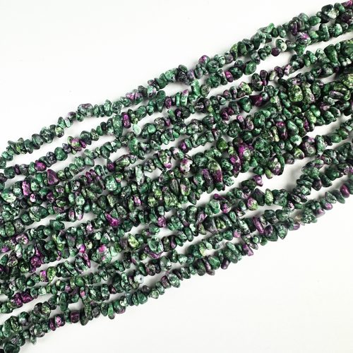 Ruby Zoisite Chip Beads in natural anyolite, tumbled gemstone nuggets, drilled and strung as an 80cm bulk strand for jewelry making