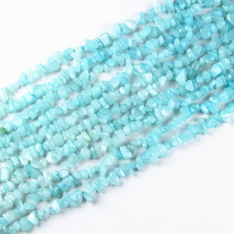 Full 80cm strand of genuine aquamarine chip beads (200-230 pcs). High-polish drilled crystal chips and aquamarine nuggets make stunning loose Aquamarine Beads for wholesale crafting and healing designs