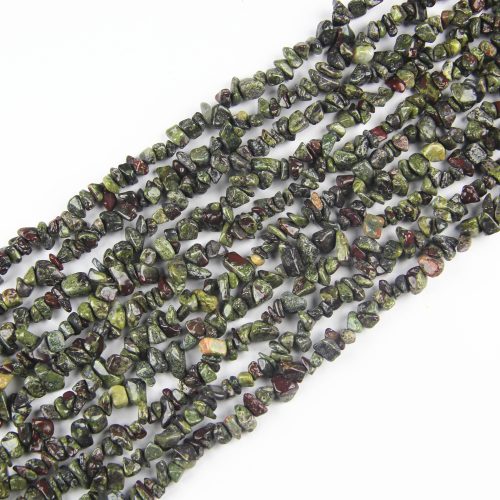Dragon Blood Stone Chips as real gemstone beads with natural green and red patterns