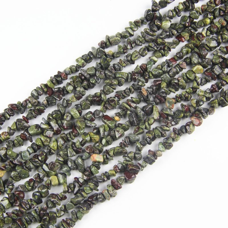 Dragon Blood Stone Chips as real gemstone beads with natural green and red patterns